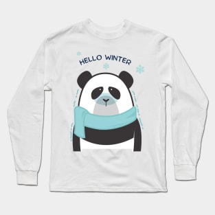 Hello winter - funny panda Long Sleeve T-Shirt